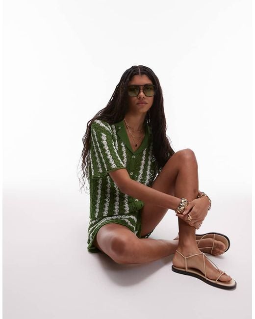 Camisa A Rayas De Punto Calado De (Parte De Un Conjunto) TOPSHOP de color Green