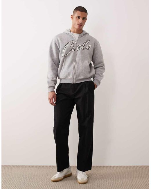 ASOS Gray Relaxed Boxy Zip Through Hoodie With Chain Stitch Embroidery for men