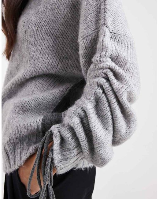 ASOS Gray Ruched Sleeve Jumper