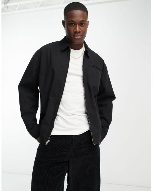 ASOS Washed Harrington Jacket With Cord Collar in Black for Men Lyst