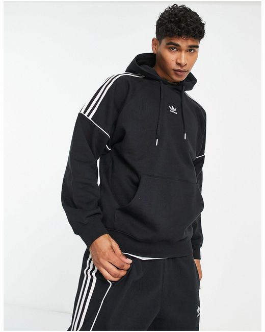 Adidas Originals Black Cut Three Stripe Rikeve Hoodie for men