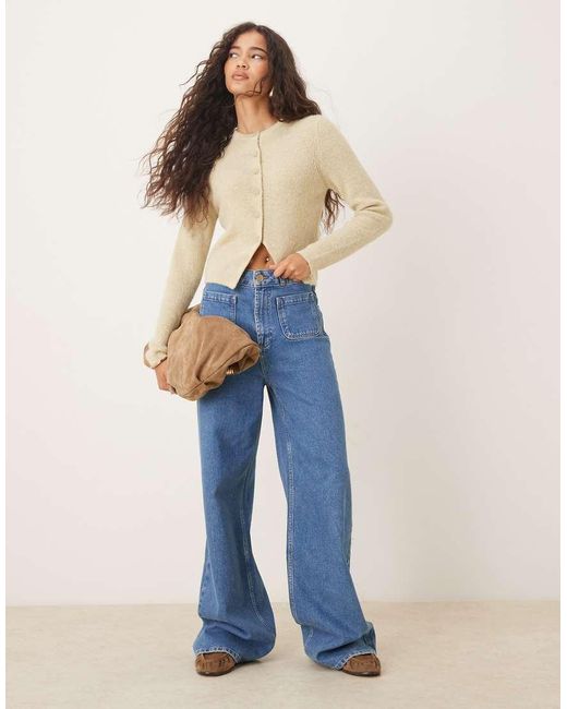 ASOS Blue Crew Neck Micro Cardigan