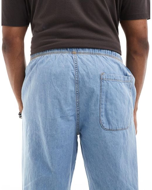 Jack & Jones Blue Dave Wide Fit Drawstring Light Weight Jeans for men