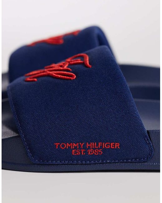 Tommy Hilfiger Blue Embroidered Pool Slider for men