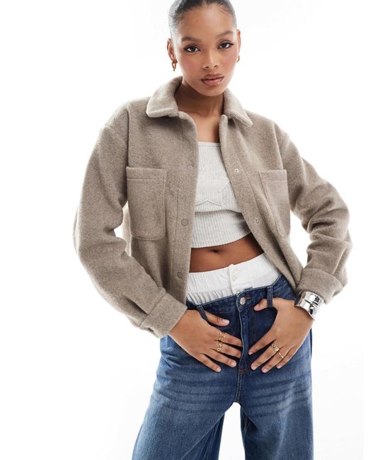 New Look Gray Cropped Knitted Shacket