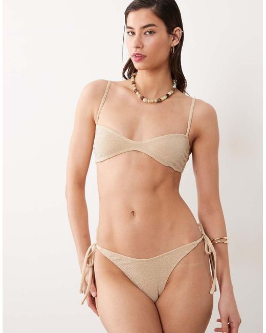 Miss Selfridge Natural Mini Glitter Bikini Top