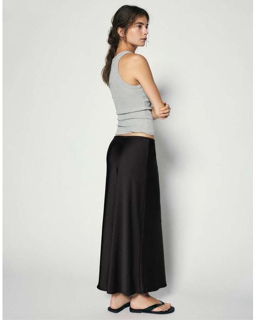 Pull&Bear White Satin Drawstring Midi Skirt