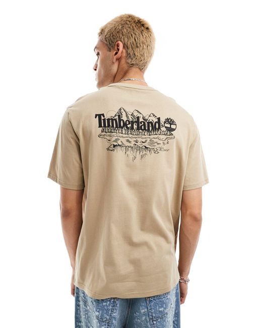 T-shirt oversize beige con stampa grande di montagne sulla schiena di Timberland in Natural da Uomo