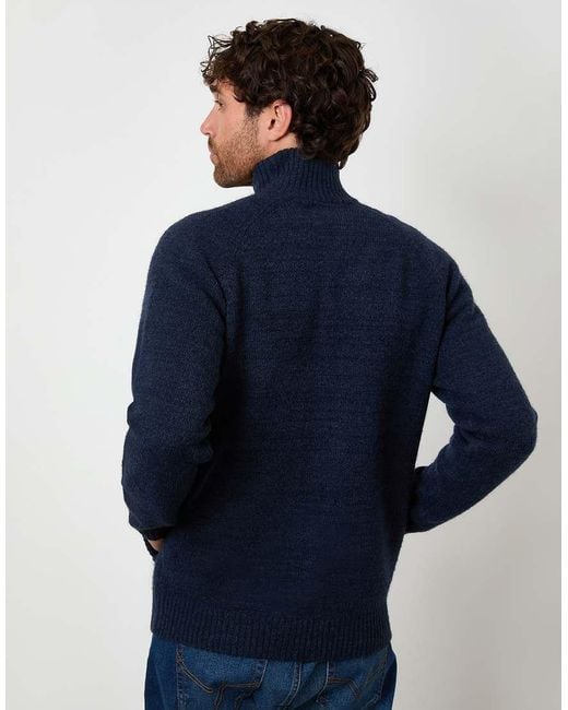 Threadbare Blue Funnel Neck Button Up Knitted Cardigan With Wool for men