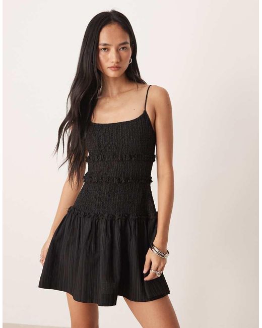 ASOS Black Crinkle Mini Sundress With Shirred Dropped Waist