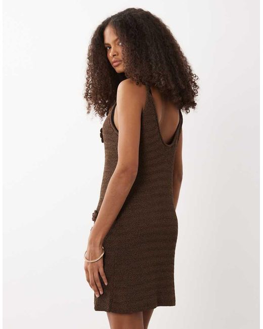 ASOS Brown Raffia 3D Crochet Flower Mini Dress