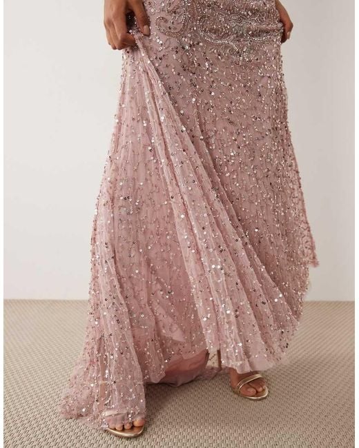 Beauut Pink Embellished Long Sleeve Maxi Dress