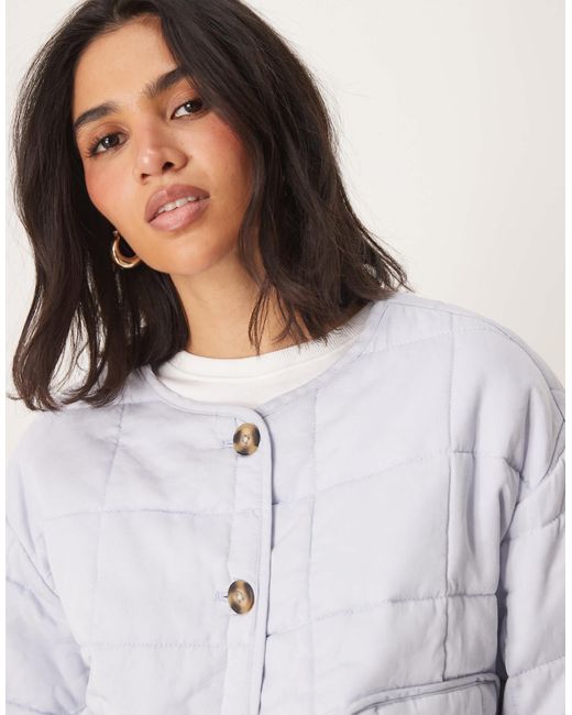 ASOS White Crop Collarless Quilted Jacket
