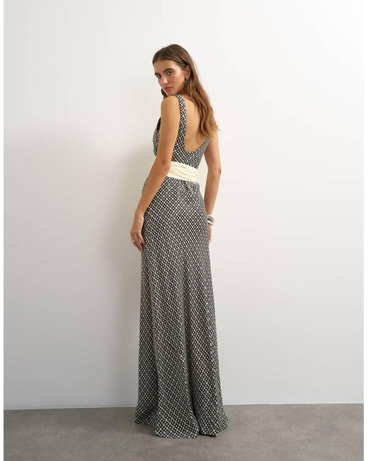 TOPSHOP Multicolor Satin Dropped Waist Maxi Dress With Contrast Tie Belt