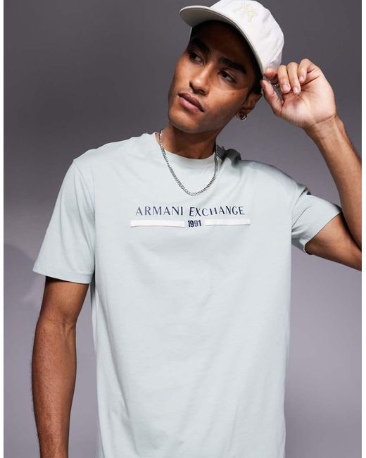 ARMANI EXCHANGE White Short Sleeve Central Logo T-shirt for men