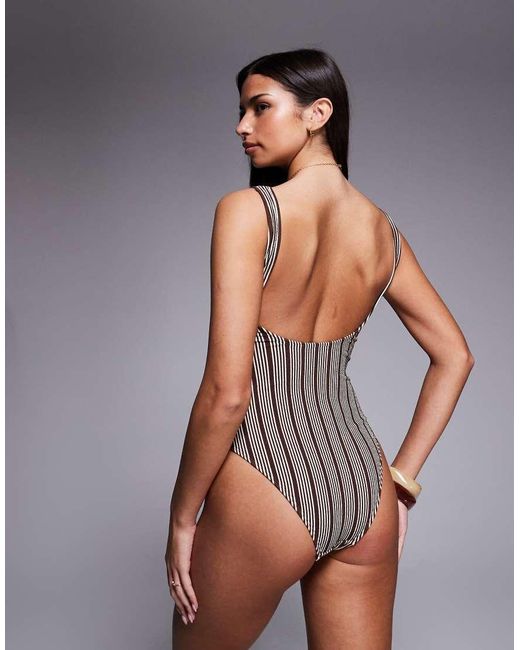 The Frolic Purple Exclusive Textured V Front High Leg Swimsuit