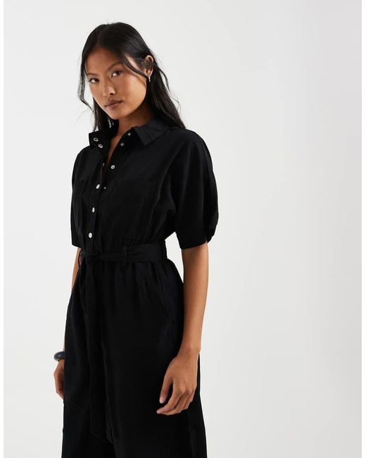 Only Petite Black Tie Waist Short Sleeve Jumpsuit