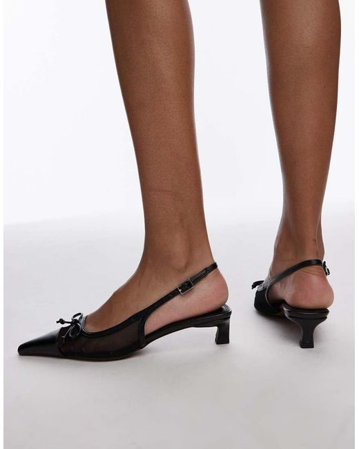 TOPSHOP Black Alya Mesh Slingback Mid Heel Court Shoes