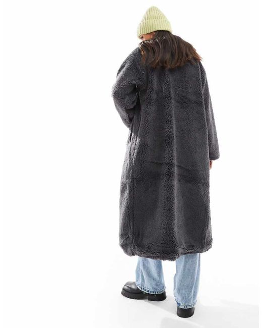 Cotton On Longline Notch Collar Teddy Coat in Grey Lyst UK