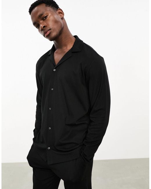 Calvin Klein Black Ck Button Down Sleep Shirt And Trouser Pyjama Set for men