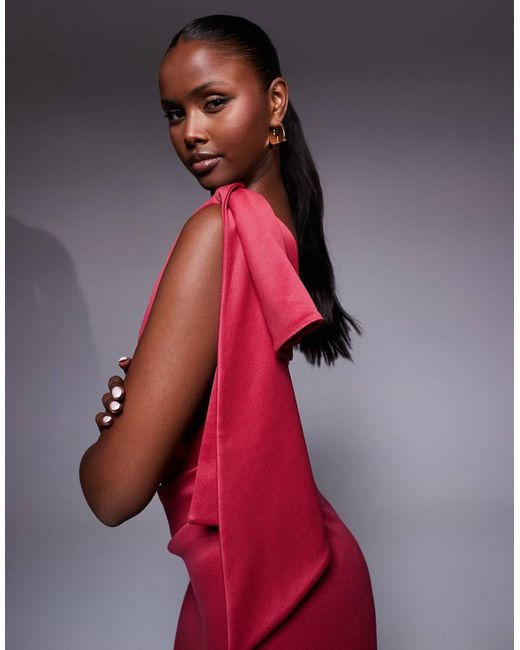 ASOS Red Fallen Shoulder With Drape Detail Midi Dress