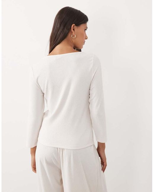 ASOS White Lounge Mix & Match Rib Long Sleeve Top With Slash Neck