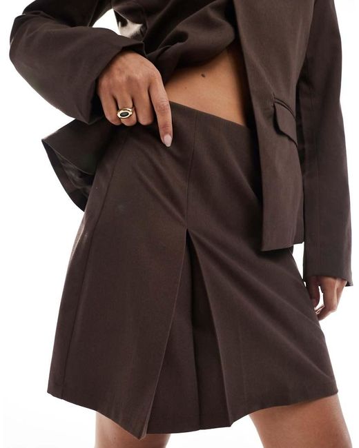 Pieces Brown Tailored Pleated Mini Skirt Co-ord