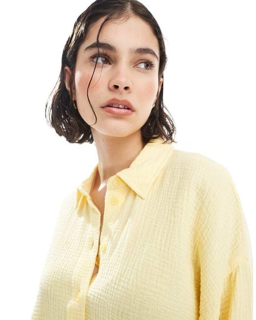 Vero Moda Yellow Textured Cropped Shirt