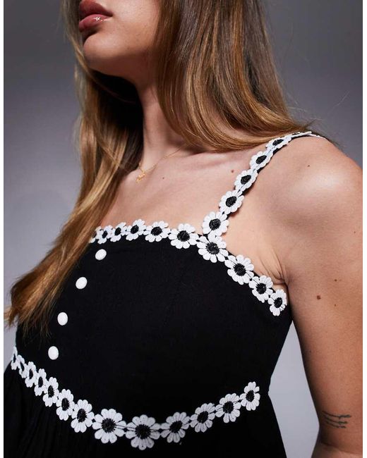 River Island Black Daisy Trim Cami Top