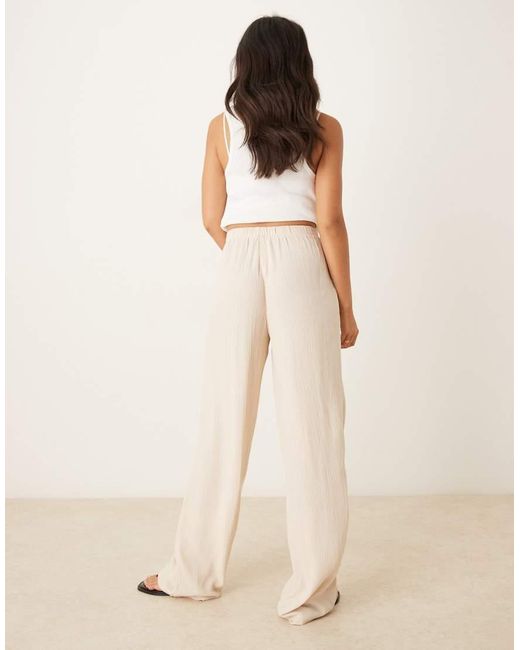 Pimkie Natural Tie Waist Wide Leg Plisse Trousers