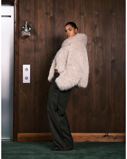 ASOS Natural Curve Tailored Relaxed Trousers With Faux Leather Trim