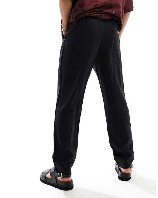 Cotton On Black Relaxed Straight Leg Linen Pants for men