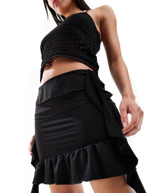 Pieces Black Festival Frill Detail Mini Skirt
