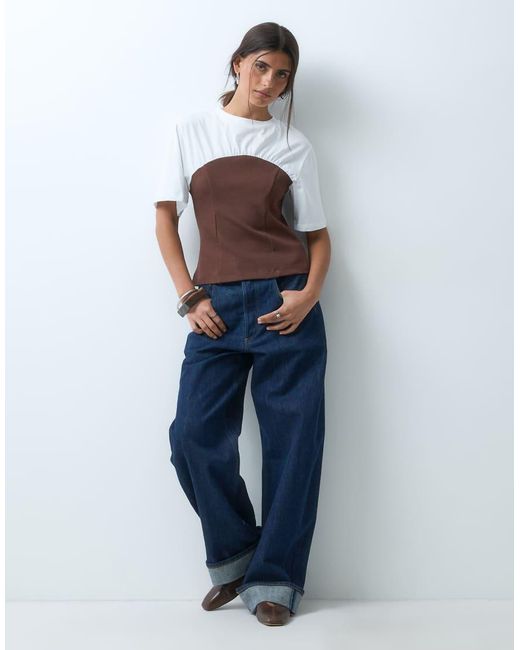 ASOS Brown Short Sleeve With Contrast Bandeau Top