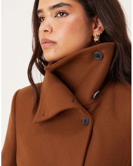 Mango Brown Wool Mix Tailored Coat With Oversized Collar