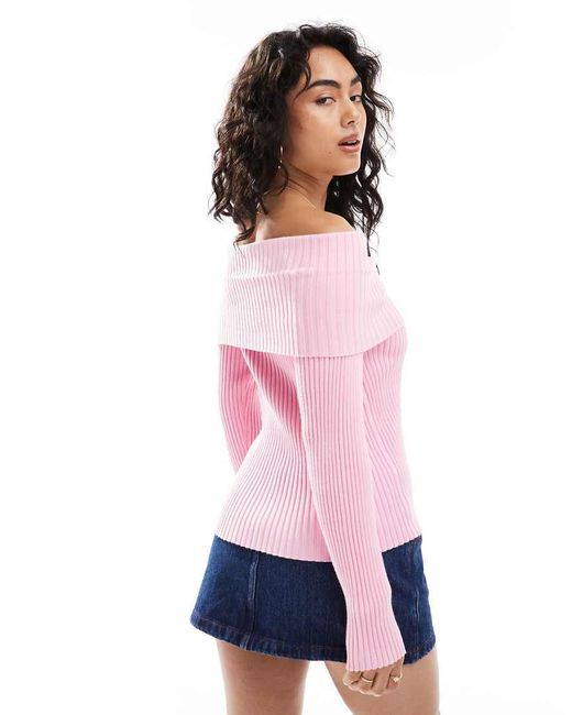 Glamorous Pink Bardot Knit Top