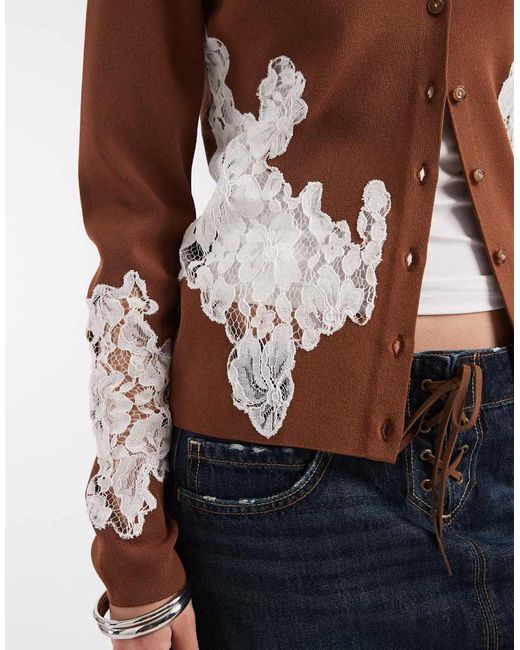 ASOS Brown Structured Neat Fit Lace Detail Cardigan Co-Ord