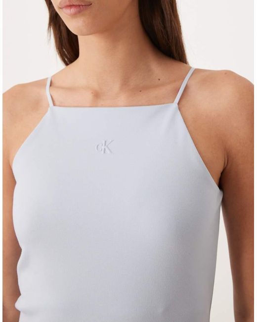 Calvin Klein White Monogram Pointelle Cami Dress
