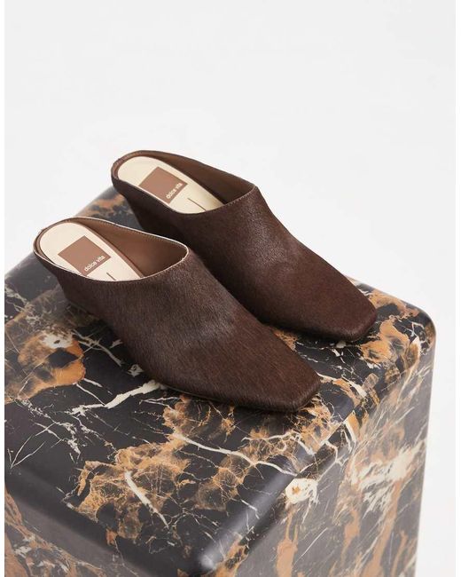 Dolce Vita Brown Hilah Square Toe Wedge Mules