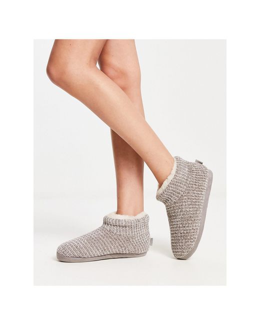 Totes Cable Knit Boot Slipper in White | Lyst