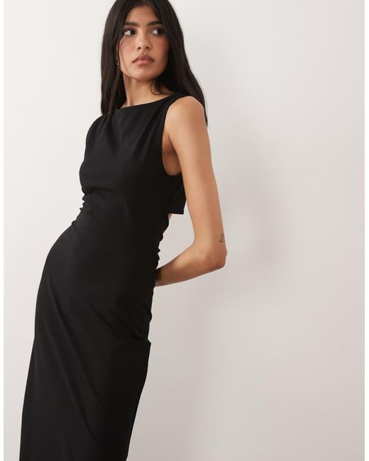 ASOS Natural Slash Neck Tie Back Midaxi Dress With Side Split