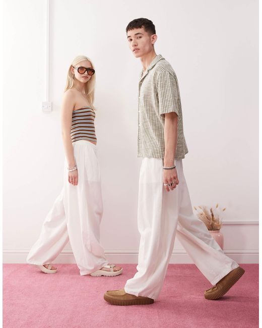 Collusion Pink Unisex Woven Balloon Pant With Linen
