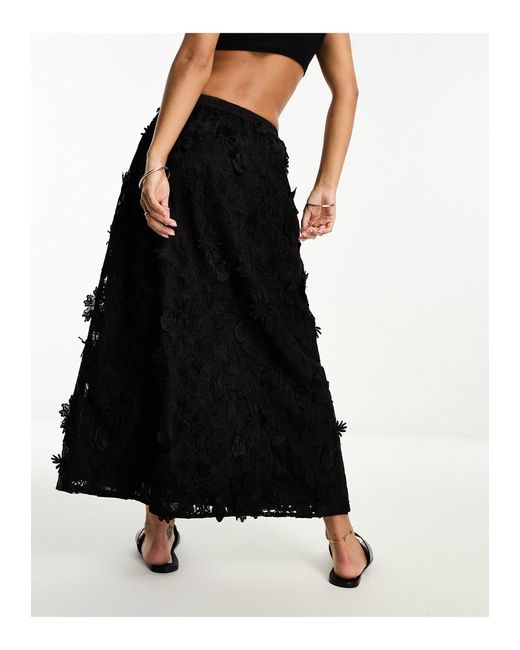 Miss Selfridge Black 3d Floral Maxi Skirt
