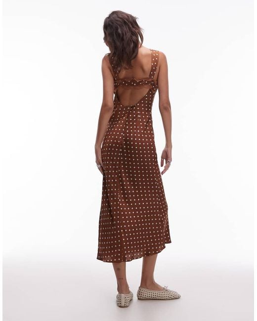 emory park Brown Polka Dot Cut-out Detail Satin Midaxi Dress