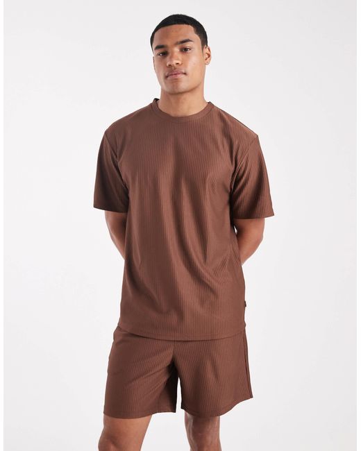 Only & Sons Brown Plisse Pull On Short Co-Ord for men