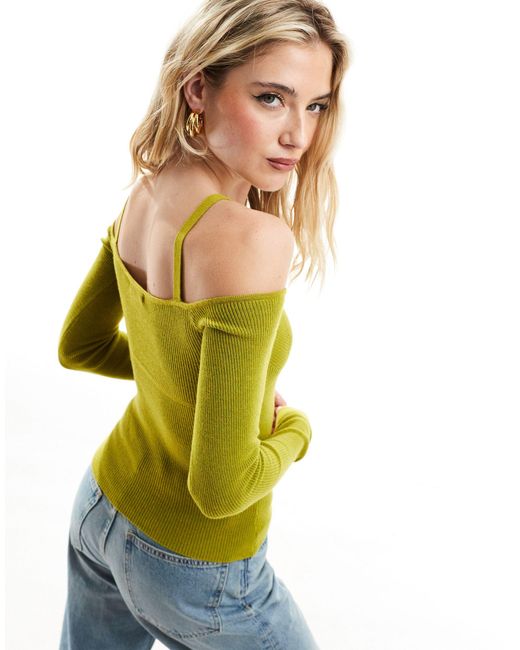4th & Reckless Green Caria Cold Shoulder Knitted Top