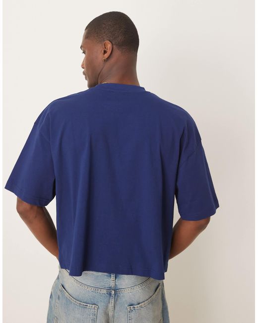 ASOS Blue Cropped Oversized T-shirt With Sports Front Print for men