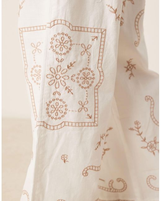 ASOS Natural Linen Look Pull On Trousers Co-ord With Embroidery