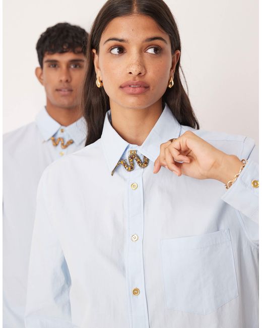 Sister Jane Mens White Sister Jane Shirt With Snake Brooch