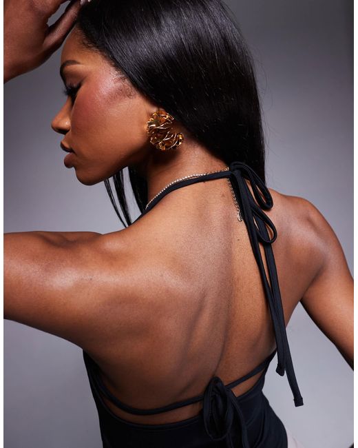 ASOS Blue Tie Back Double Strap Halter Top